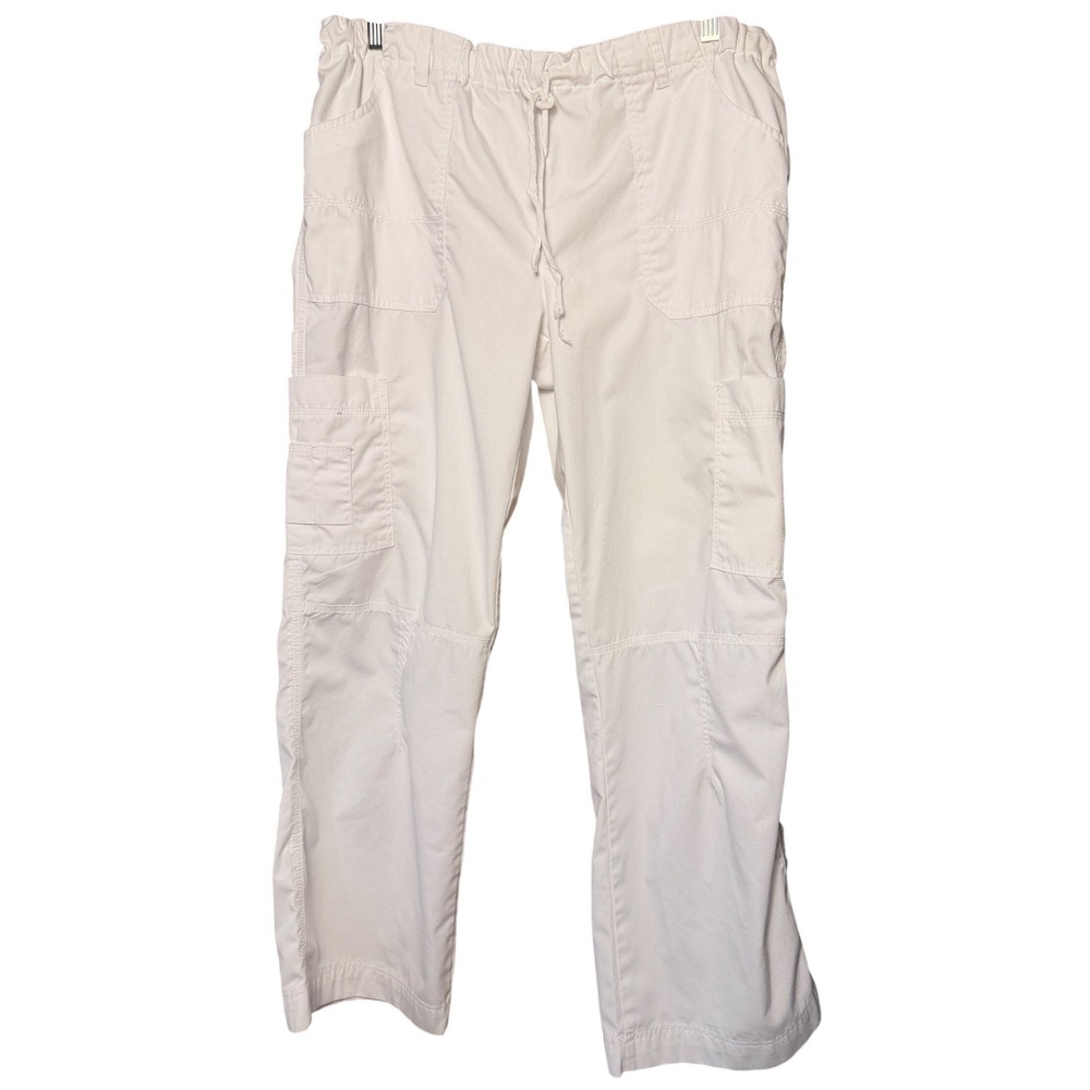Kaia‎ Womens White Cargo Pants Elastic Waist Drawstring Utility Straight Leg